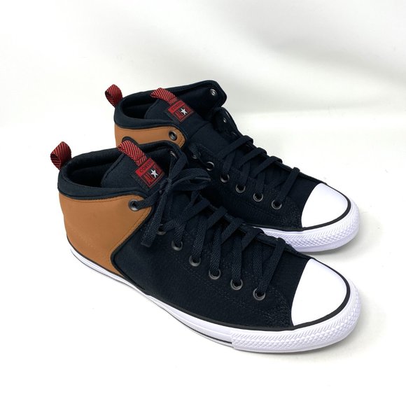 Converse CTAS HIGH STREET Black Canvas Brown Heel Mid Top Sneakers Men's 166077C - Picture 2 of 10